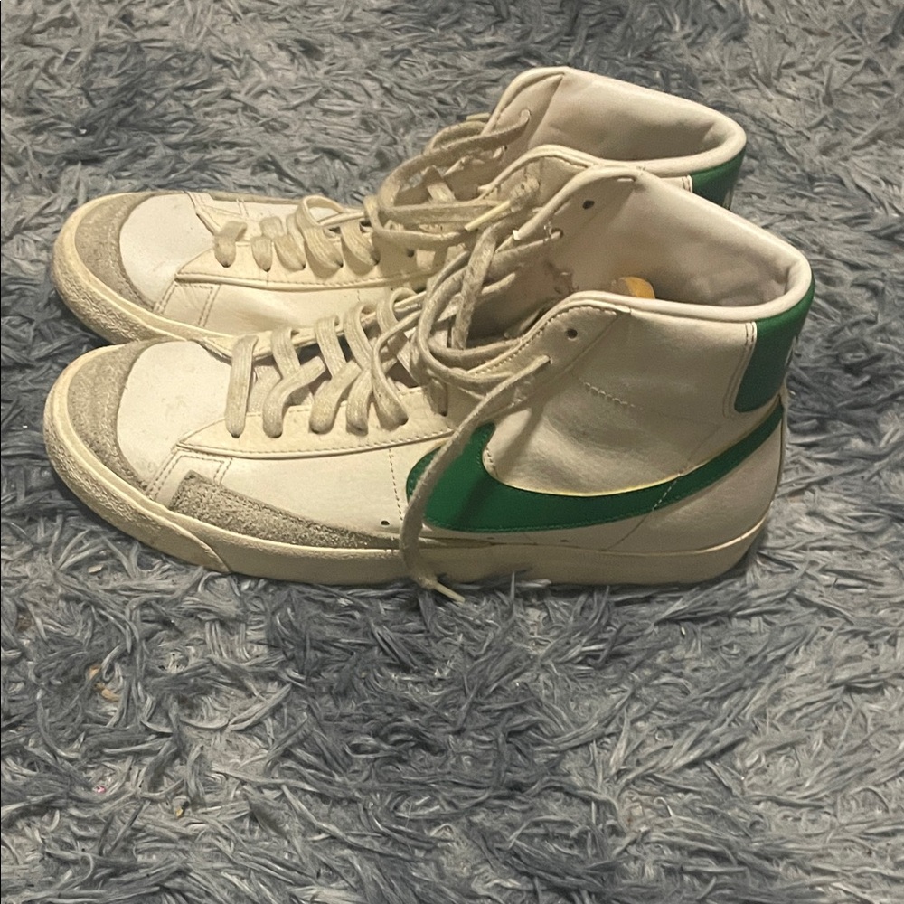 Nike White and Green High-Top Sneakers